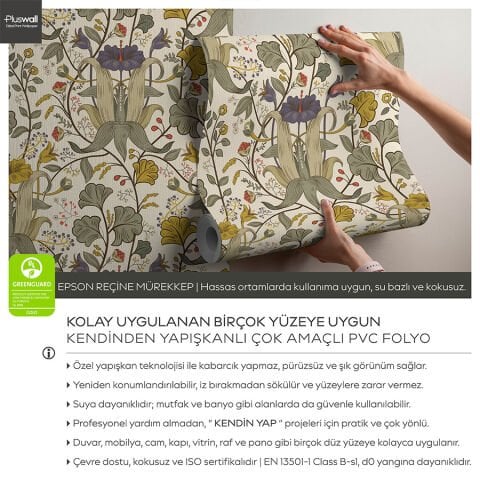 William Morris Sanatsal Çiçek Desenli Duvar Kağıdı, Kendinden Yapışkanlı Çok Amaçlı PVC Folyo