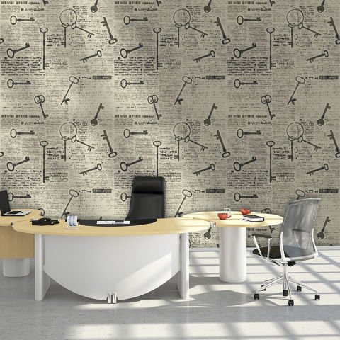 Vintage Anahtarlar ve Gazete Duvar Kağıdı Dokulu Non-Woven 399,00₺/m2
