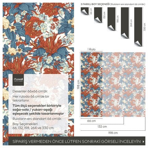 William Morris Çiçek Desenli Duvar Kağıdı, Kendinden Yapışkanlı Çok Amaçlı PVC Folyo