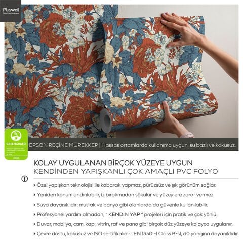 William Morris Çiçek Desenli Duvar Kağıdı, Kendinden Yapışkanlı Çok Amaçlı PVC Folyo