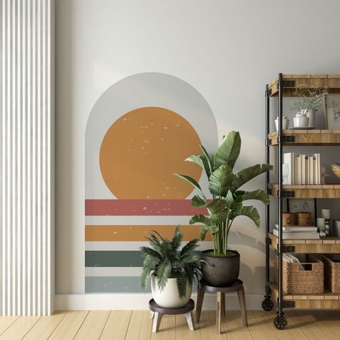 Kendinden Yapışkanlı Oval Kesim Minimalist Sanat Duvar Kağıdı Stickeri