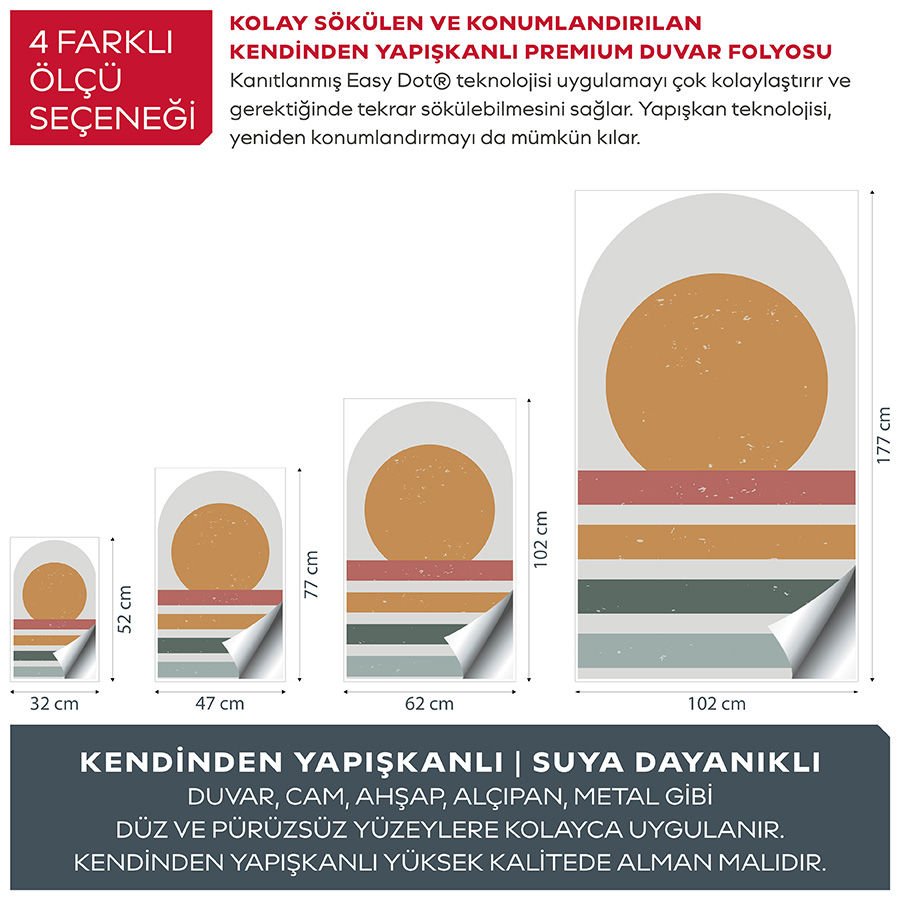 Kendinden Yapışkanlı Oval Kesim Minimalist Sanat Duvar Kağıdı Stickeri 60x100cm