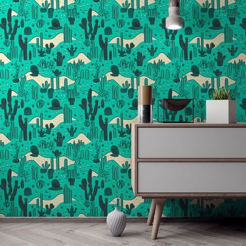 Kaktüs Desenli Duvar Kağıdı, Kendinden Yapışkanlı Çok Amaçlı PVC Folyo, DIY Duvar Kağıdı