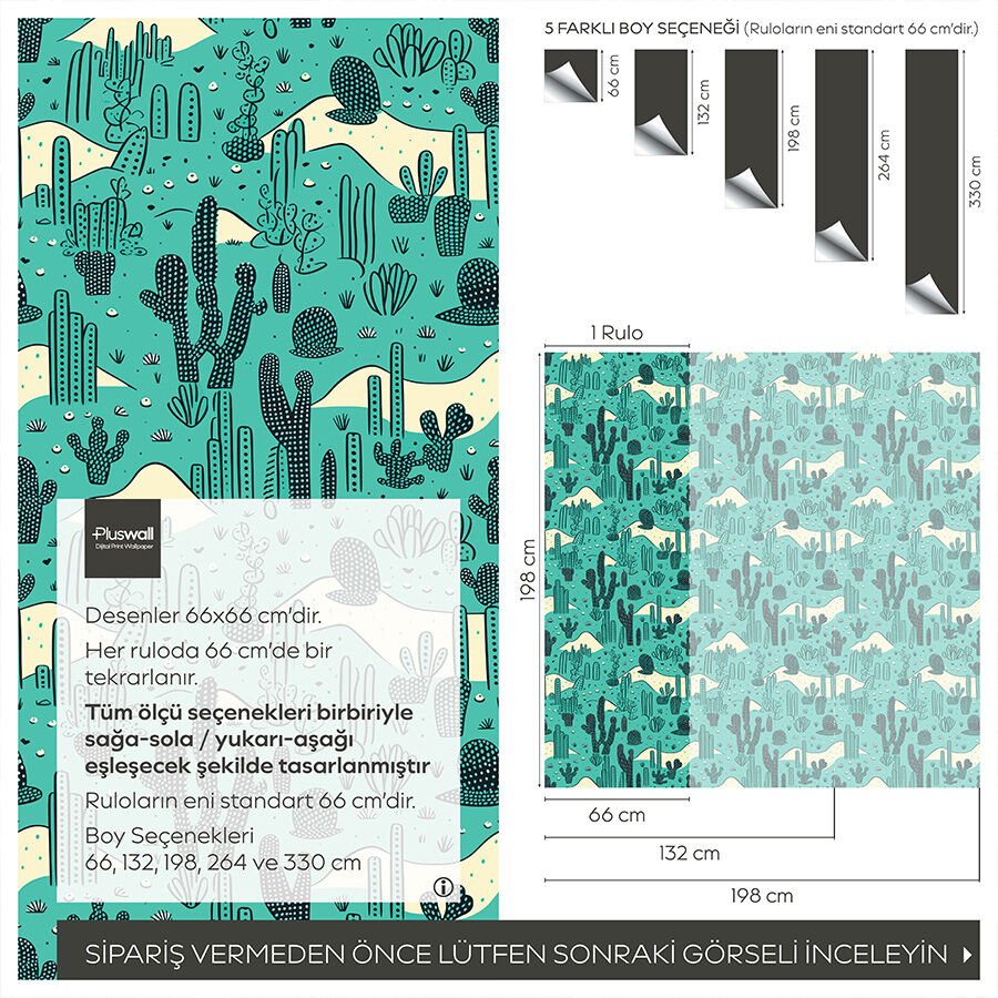 Kaktüs Desenli Duvar Kağıdı, Kendinden Yapışkanlı Çok Amaçlı PVC Folyo, DIY Duvar Kağıdı