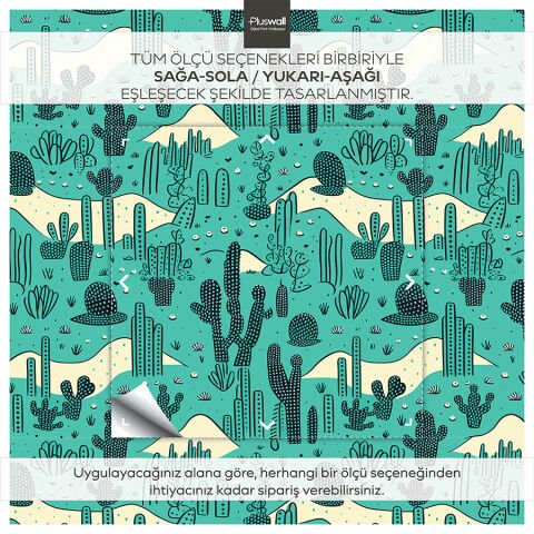Kaktüs Desenli Duvar Kağıdı, Kendinden Yapışkanlı Çok Amaçlı PVC Folyo, DIY Duvar Kağıdı