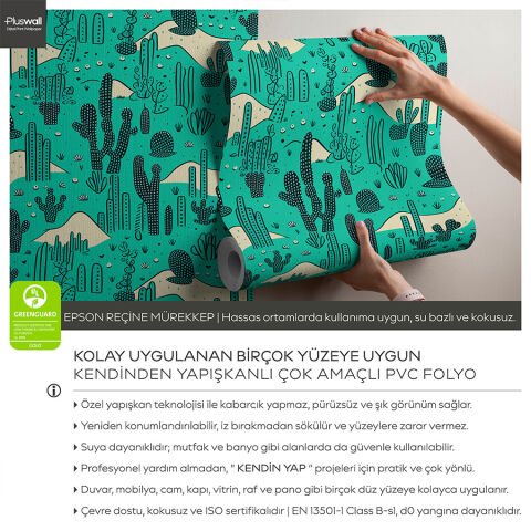 Kaktüs Desenli Duvar Kağıdı, Kendinden Yapışkanlı Çok Amaçlı PVC Folyo, DIY Duvar Kağıdı