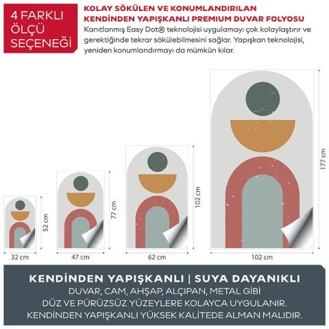 Kendinden Yapışkanlı Oval Kesim Estetik Boho Duvar Kağıdı Stickeri