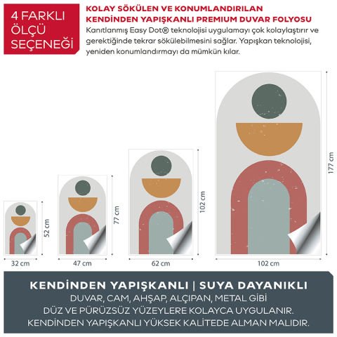 Kendinden Yapışkanlı Oval Kesim Estetik Boho Duvar Kağıdı Stickeri 30x50cm