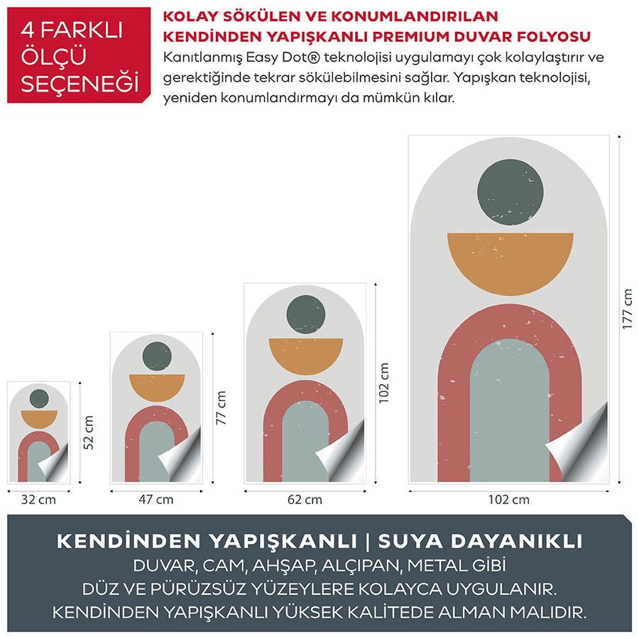 Kendinden Yapışkanlı Oval Kesim Estetik Boho Duvar Kağıdı Stickeri 60x100cm