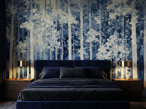 Mavi Soyut Huş Ormanı Duvar Kağıdı, Modern Doğa Duvar Resmi