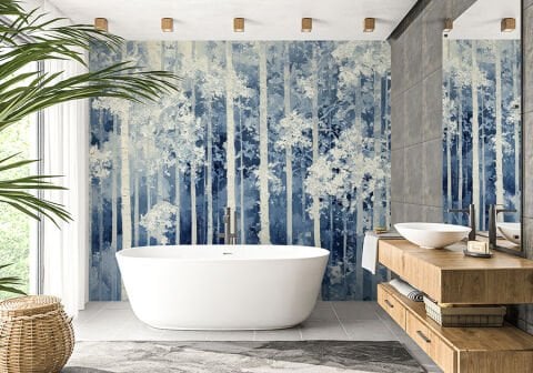 Mavi Soyut Huş Ormanı Duvar Kağıdı, Modern Doğa Duvar Resmi