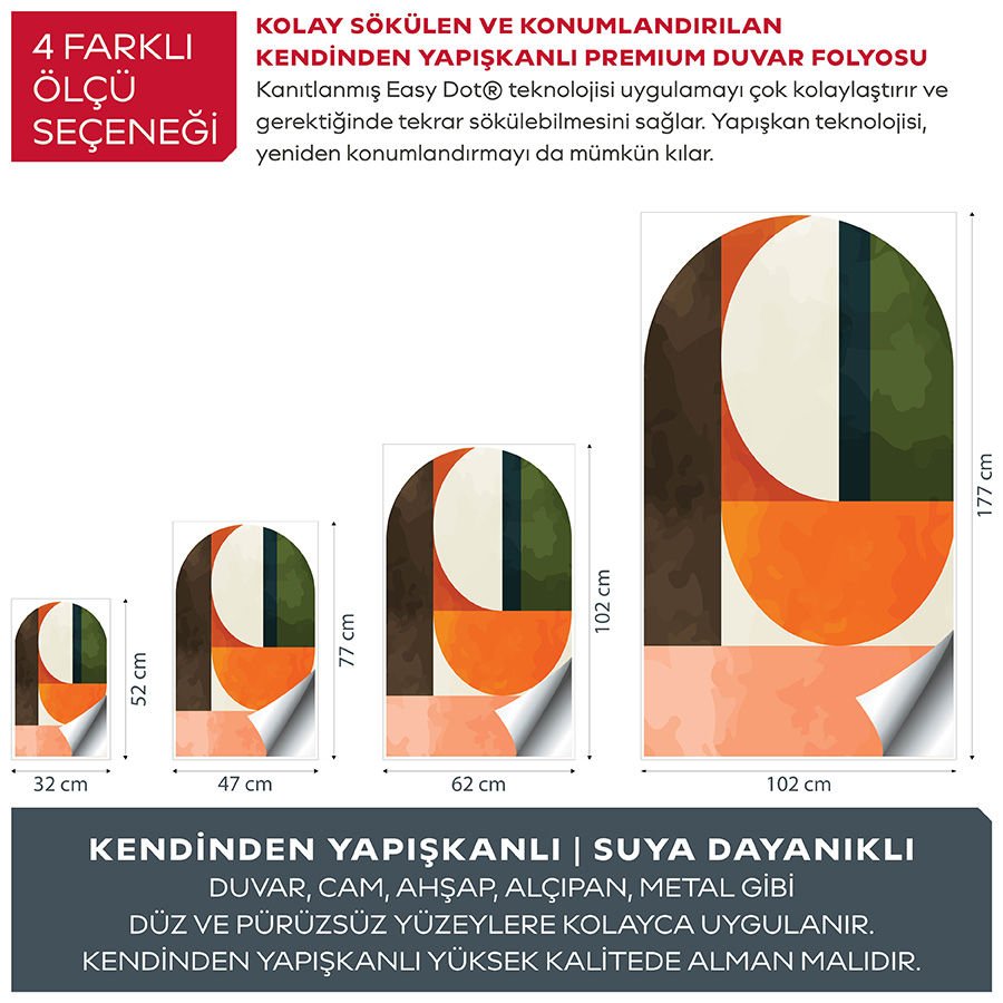 Kendinden Yapışkanlı Oval Kesim Minimalist Duvar Kağıdı Stickeri 60x100cm