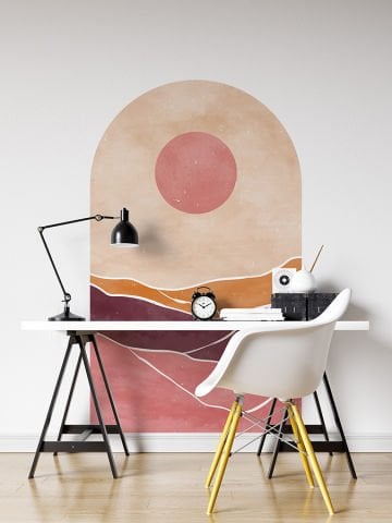 Kendinden Yapışkanlı Oval Kesim Soyut Manzara Duvar Kağıdı Stickeri