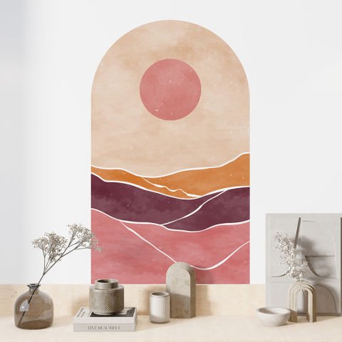 Kendinden Yapışkanlı Oval Kesim Soyut Manzara Duvar Kağıdı Stickeri