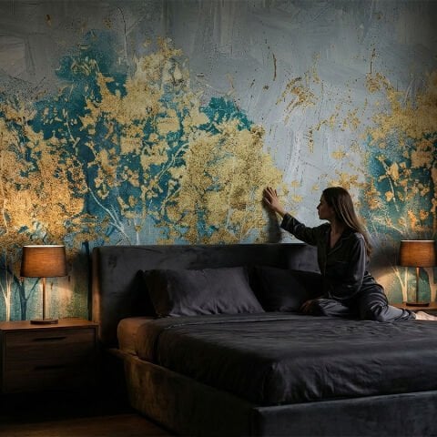 Altın Huş Ormanı Duvar Kağıdı, Soyut Duvar Resmi, Lüks Doğa Duvar Sanatı