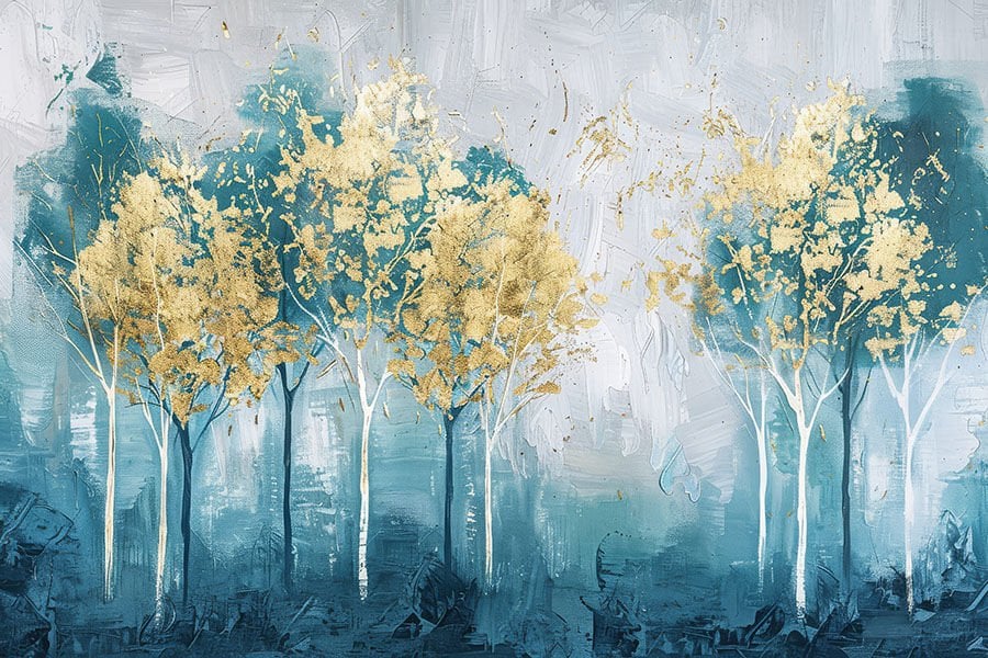 Altın Huş Ormanı Duvar Kağıdı, Soyut Duvar Resmi, Lüks Doğa Duvar Sanatı