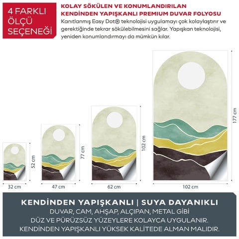 Kendinden Yapışkanlı Oval Kesim Minimalist Manzara Duvar Kağıdı Stickeri 45x75cm