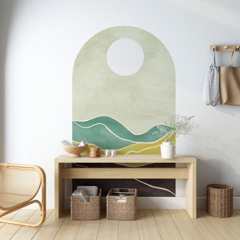 Kendinden Yapışkanlı Oval Kesim Minimalist Manzara Duvar Kağıdı Stickeri