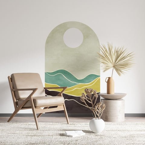 Kendinden Yapışkanlı Oval Kesim Minimalist Manzara Duvar Kağıdı Stickeri 45x75cm