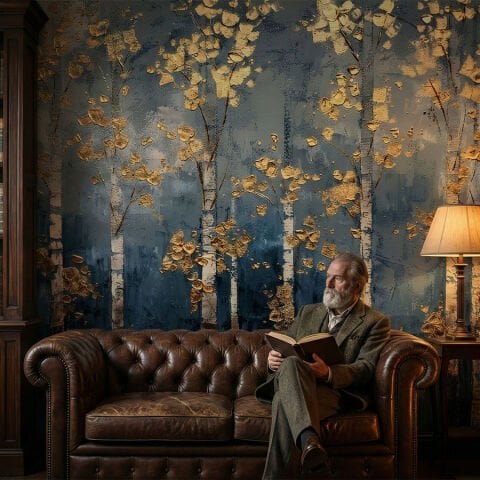 Modern Altın Ağaç Duvar Kağıdı, Lüks Sanatsal Duvar Dekoru