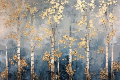 Modern Altın Ağaç Duvar Kağıdı, Lüks Sanatsal Duvar Dekoru