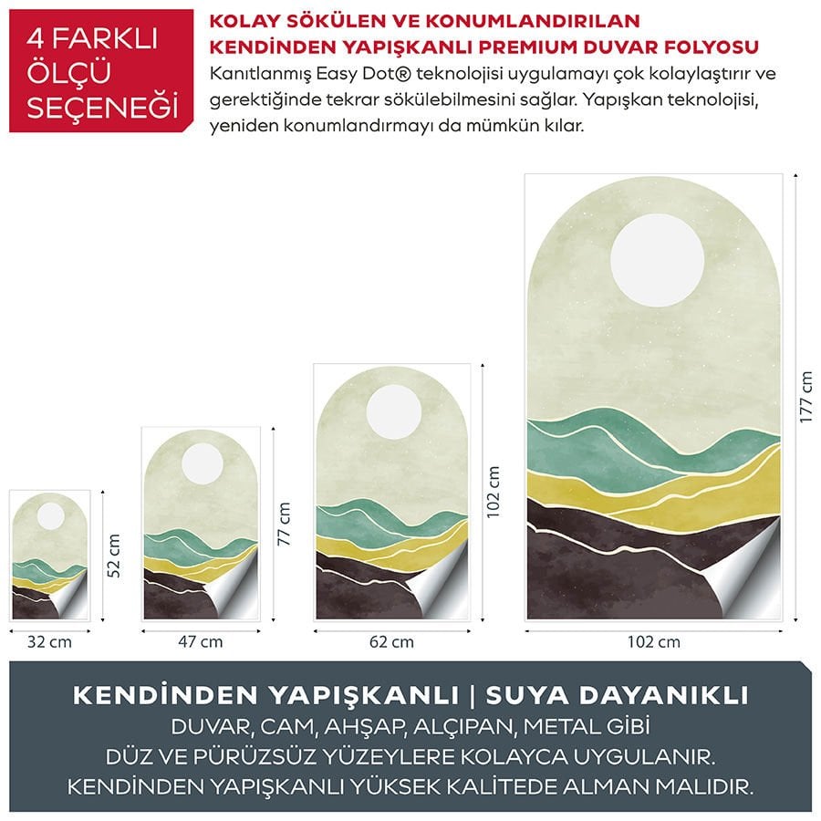 Kendinden Yapışkanlı Oval Kesim Minimalist Manzara Duvar Kağıdı Stickeri 45x75cm