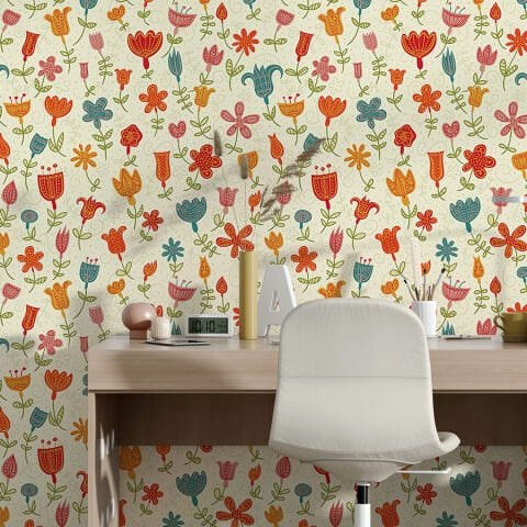 Retro Boho Çiçekli Kendinden Yapışkanlı Duvar Kağıdı, Çok Amaçlı PVC Folyo