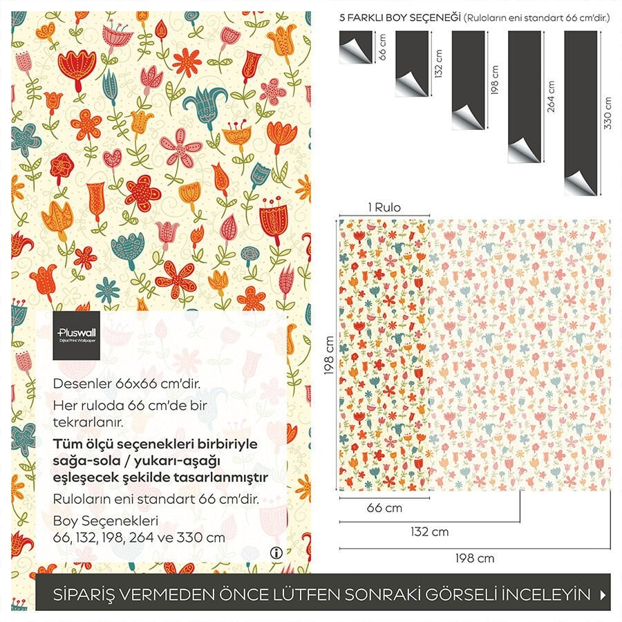 Retro Boho Çiçekli Kendinden Yapışkanlı Duvar Kağıdı, Çok Amaçlı PVC Folyo