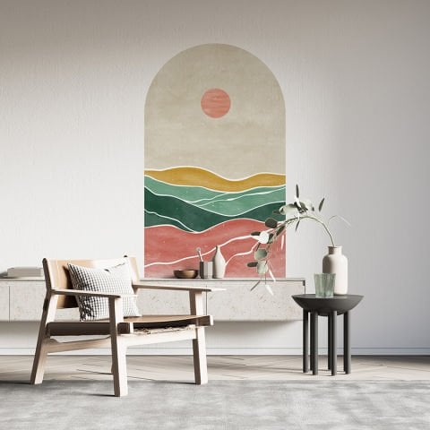 Kendinden Yapışkanlı Oval Kesim Soyut Manzara Duvar Kağıdı Stickeri