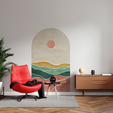 Kendinden Yapışkanlı Oval Kesim Soyut Manzara Duvar Kağıdı Stickeri