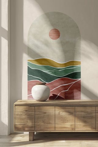 Kendinden Yapışkanlı Oval Kesim Soyut Manzara Duvar Kağıdı Stickeri