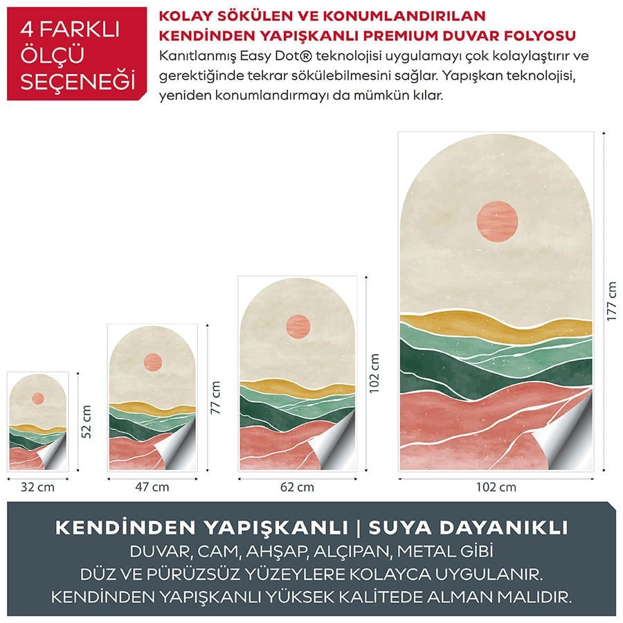 Kendinden Yapışkanlı Oval Kesim Soyut Manzara Duvar Kağıdı Stickeri 30x50cm