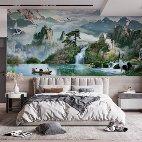 Sisli Dağ Manzarası Duvar Kağıdı, Zen Asya Sanatı Duvar Resmi