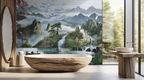 Sisli Dağ Manzarası Duvar Kağıdı, Zen Asya Sanatı Duvar Resmi