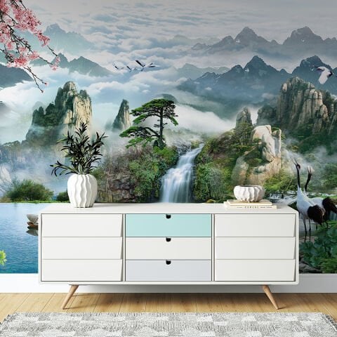 Sisli Dağ Manzarası Duvar Kağıdı, Zen Asya Sanatı Duvar Resmi