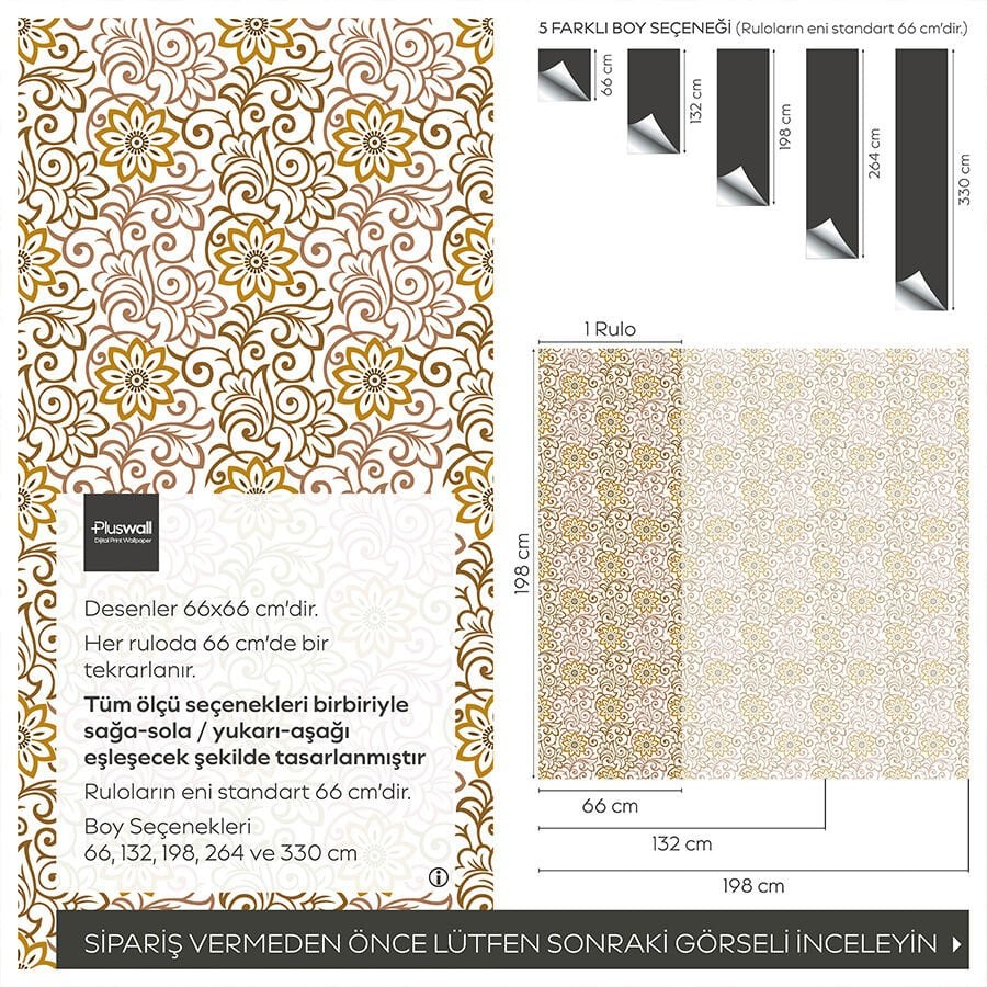 Zarif Klasik Desenli Kendinden Yapışkanlı Duvar Kağıdı, Çok Amaçlı PVC Folyo