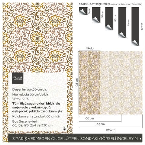 Zarif Klasik Desenli Kendinden Yapışkanlı Duvar Kağıdı, Çok Amaçlı PVC Folyo