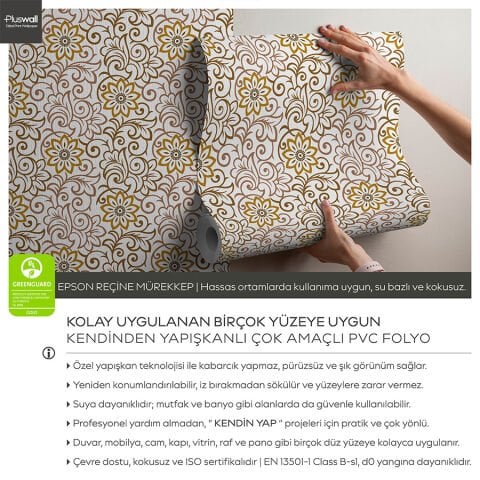 Zarif Klasik Desenli Kendinden Yapışkanlı Duvar Kağıdı, Çok Amaçlı PVC Folyo