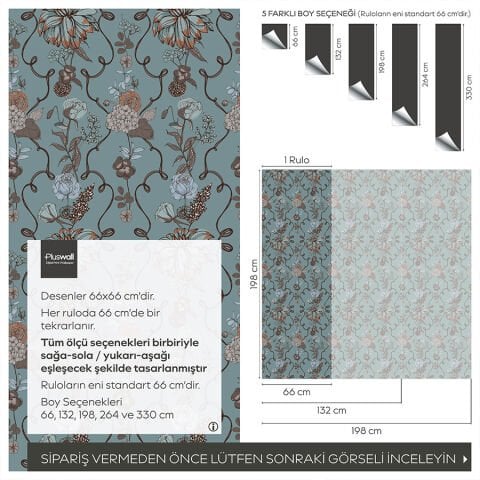 Vintage Çiçekli Kendinden Yapışkanlı Duvar Kağıdı, Çok Amaçlı PVC Folyo