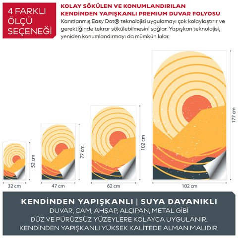 Kendinden Yapışkanlı Oval Kesim Orta Yüzyıl Şekiller Duvar Kağıdı Stickeri 30x50cm