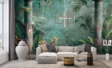 Antik Kalıntılar Tropikal Duvar Kağıdı, Grunge Botanik Duvar Kağıdı