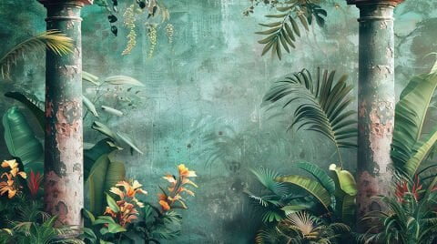 Antik Kalıntılar Tropikal Duvar Kağıdı, Grunge Botanik Duvar Kağıdı