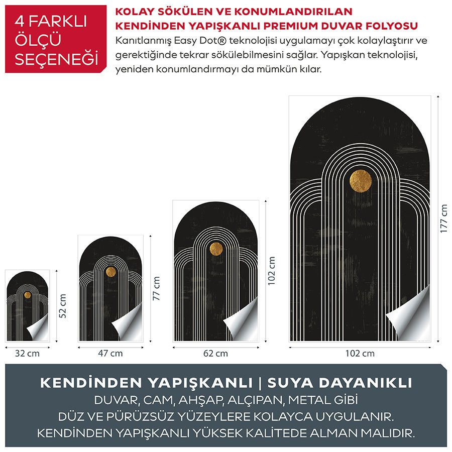 Kendinden Yapışkanlı Oval Kesim Boho Şekiller Duvar Kağıdı Stickeri 30x50cm