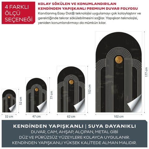 Kendinden Yapışkanlı Oval Kesim Boho Şekiller Duvar Kağıdı Stickeri 30x50cm