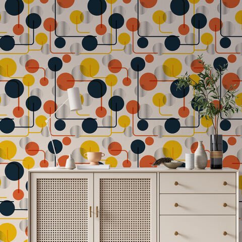 Soyut Geometrik Vintage Kendinden Yapışkanlı Duvar Kağıdı, Çok Amaçlı PVC Folyo