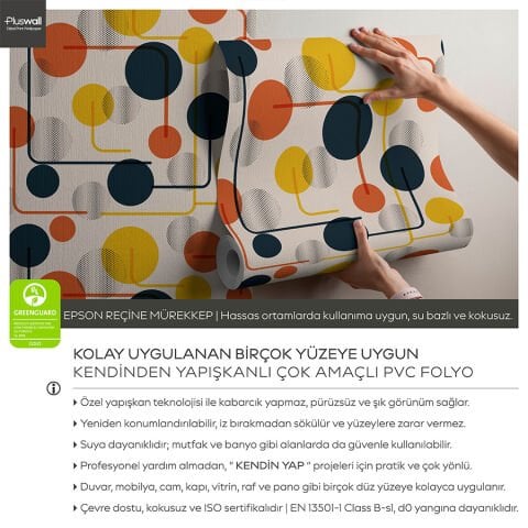 Soyut Geometrik Vintage Kendinden Yapışkanlı Duvar Kağıdı, Çok Amaçlı PVC Folyo