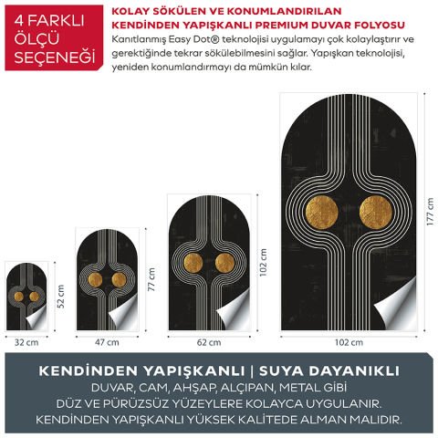 Kendinden Yapışkanlı Oval Kesim Boho Şekiller Duvar Kağıdı Stickeri 30x50cm