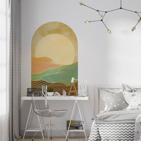 Kendinden Yapışkanlı Oval Kesim Minimalist Manzara Duvar Kağıdı Stickeri