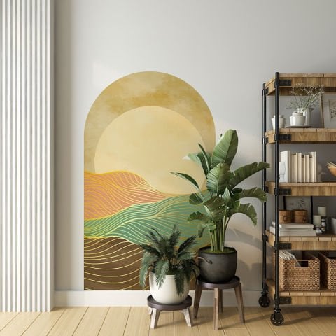Kendinden Yapışkanlı Oval Kesim Minimalist Manzara Duvar Kağıdı Stickeri