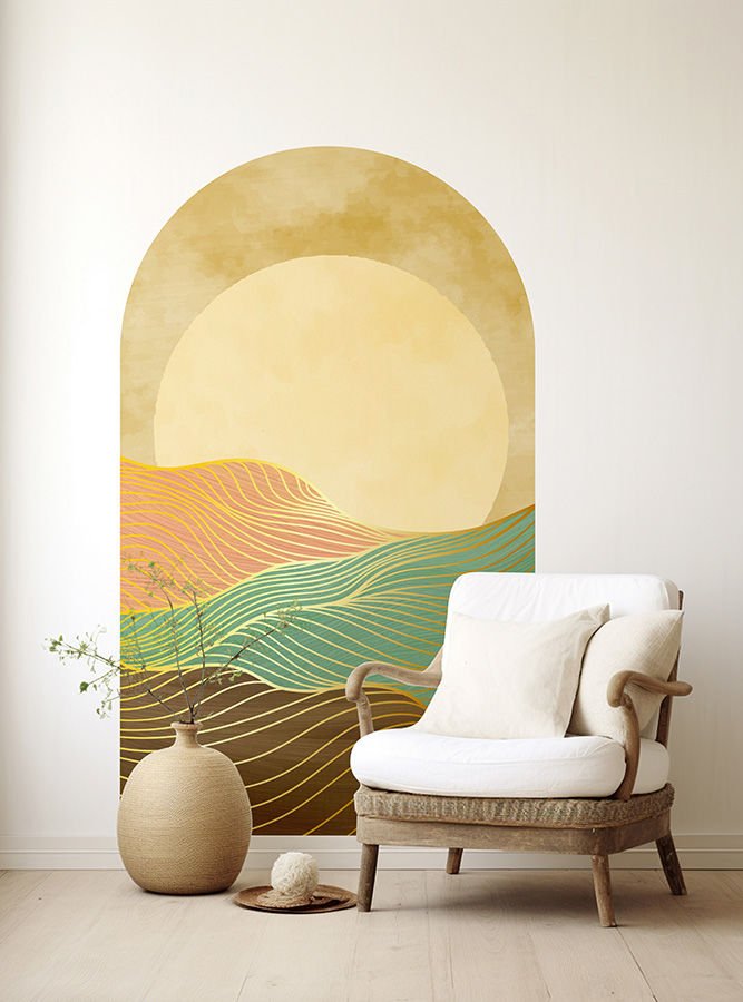 Kendinden Yapışkanlı Oval Kesim Minimalist Manzara Duvar Kağıdı Stickeri